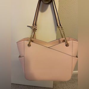 Michael Kors Jet Set Travel Large Chain Shoulder Tote Leather MK Signature -PINK